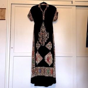 Vintage batik kaftan tunic maxi dress 💯 silk